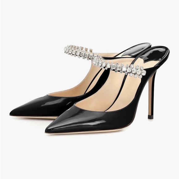 🆕 Black Stiletto Heels with Rhinestone Strap 🖤